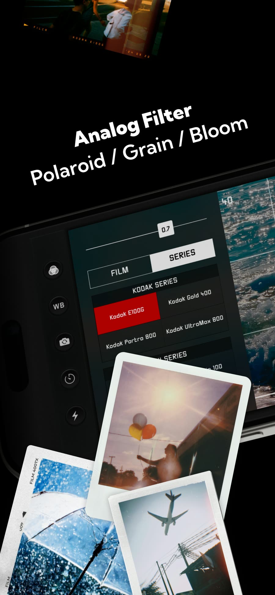 FILCA analog filter, grain, bloom, and Polaroid controls
